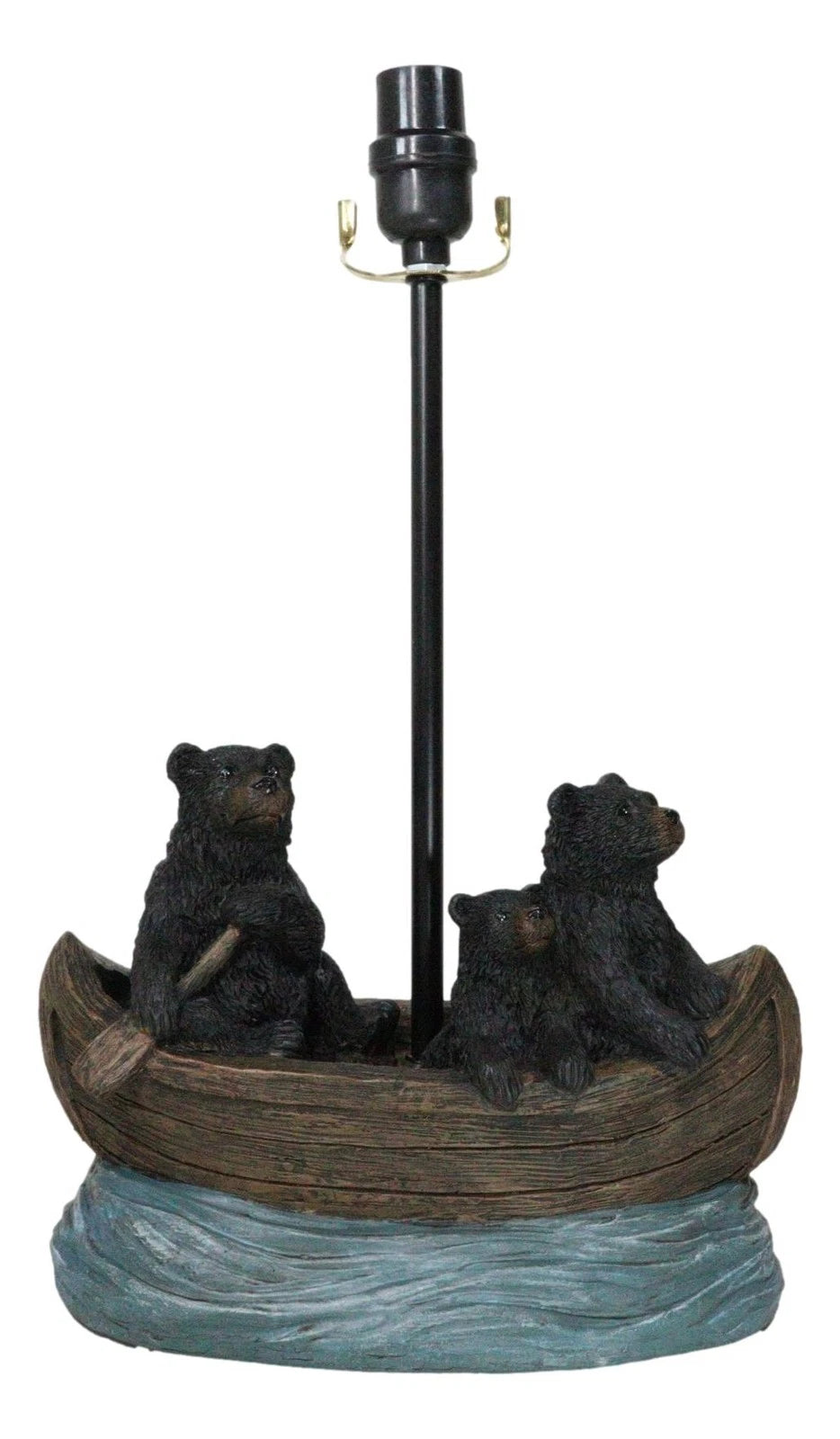 Rustic Woody Forest River Run Black Bears With Cub Rowing Canoe Boat Table Lamp-9