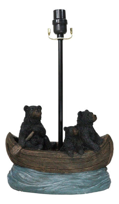 Rustic Woody Forest River Run Black Bears With Cub Rowing Canoe Boat Table Lamp-9