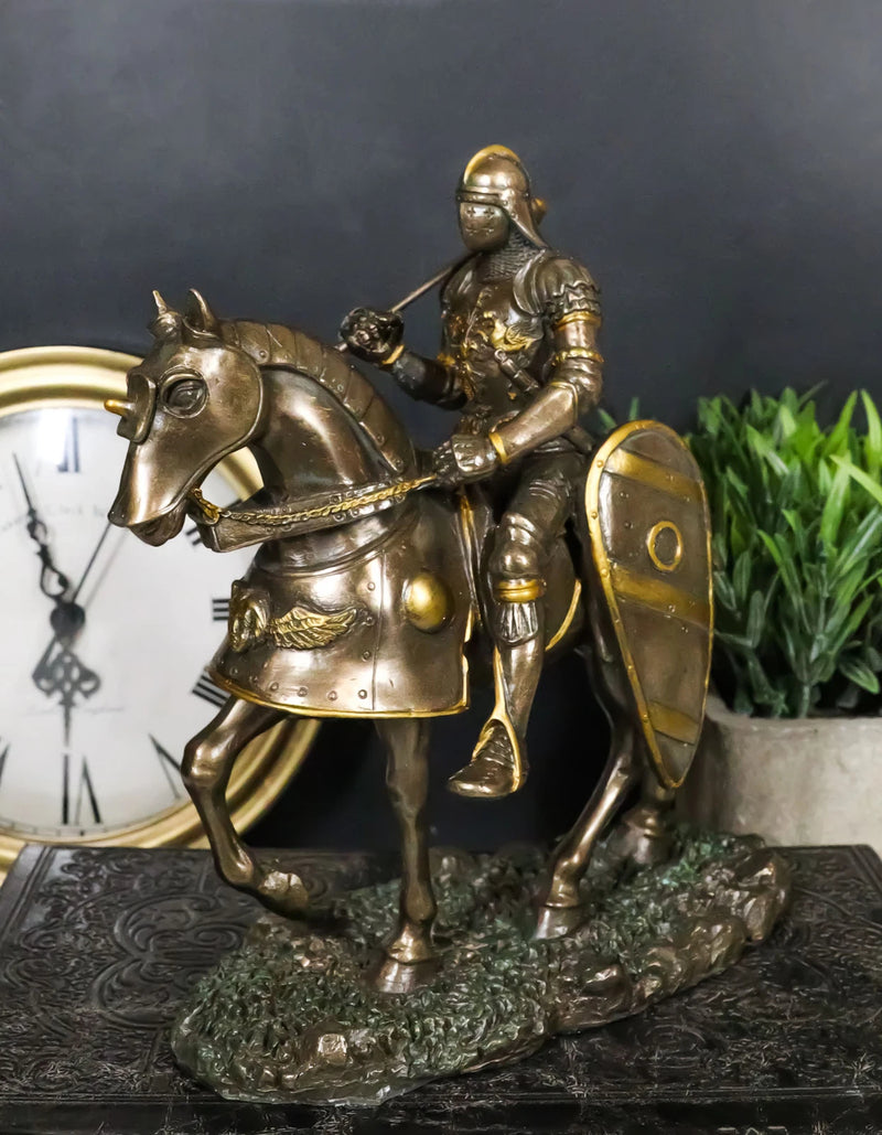 Medieval Suit Of Armor Knight With Large Shield And Axe On Horse Figurine-1