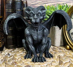Crouching Ram Horned Gargoyle Statue in Faux Stone Finish Resin 6.25" Tall-1