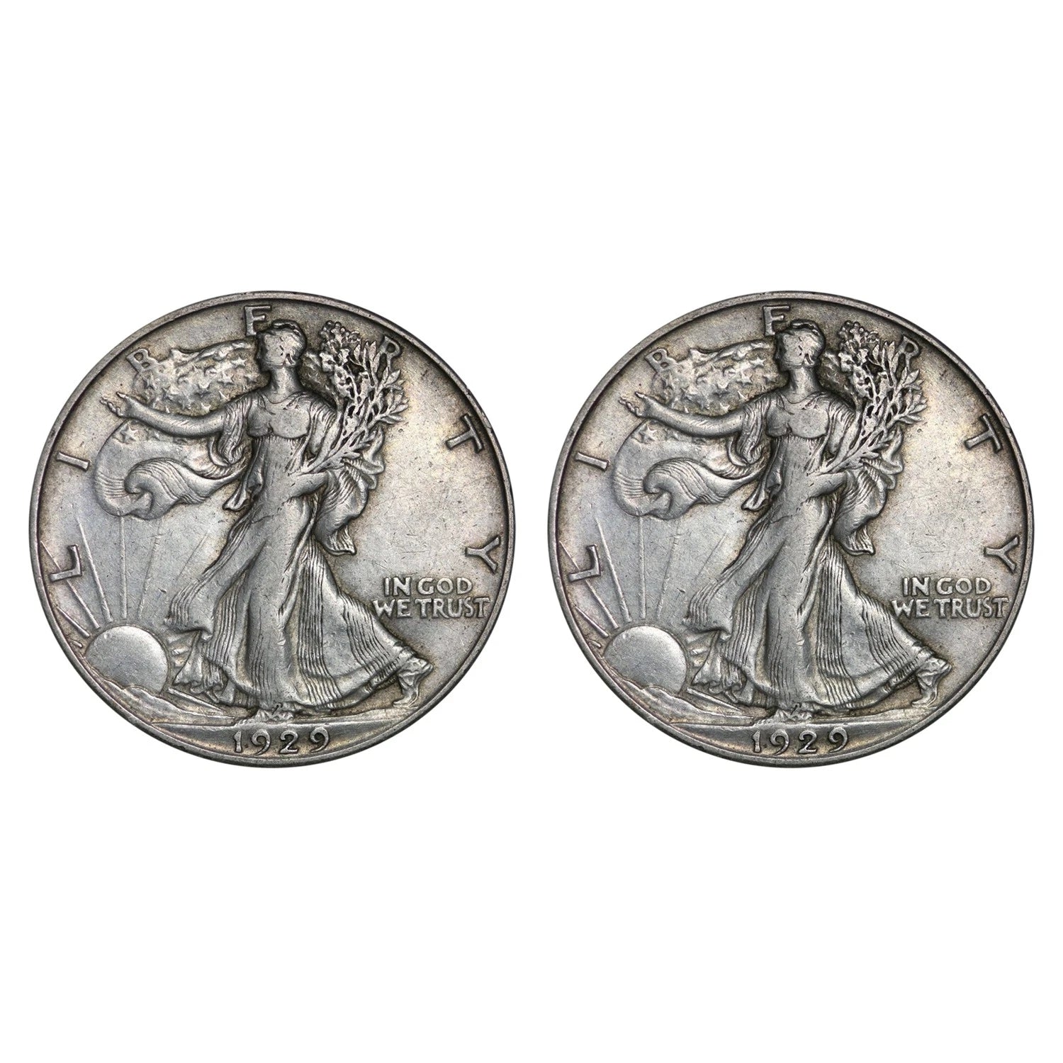 $1 Face - 90% Silver Walking Liberty Half Dollar Circulated (Two Coins)-2
