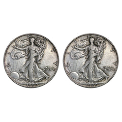 $1 Face - 90% Silver Walking Liberty Half Dollar Circulated (Two Coins)-2