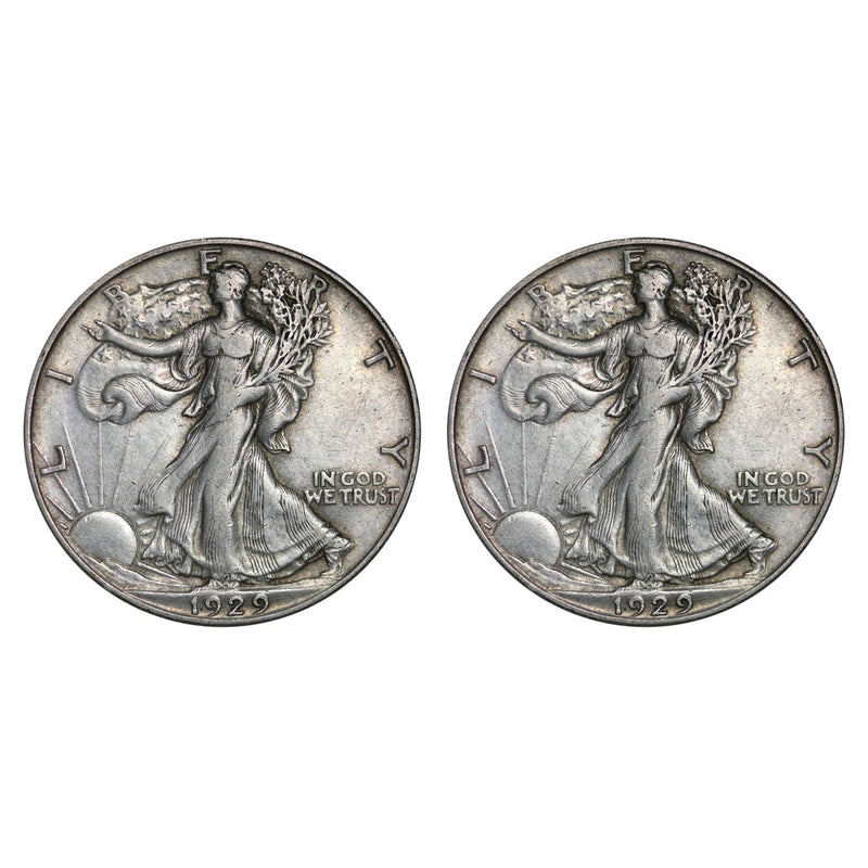 $1 Face - 90% Silver Walking Liberty Half Dollar Circulated (Two Coins)-2