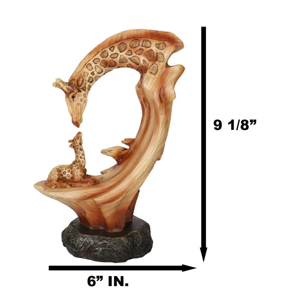 Figura decorativa de madera sintética con escena de familia de jirafas de safari de vida silvestre de 9,5" de alto-8