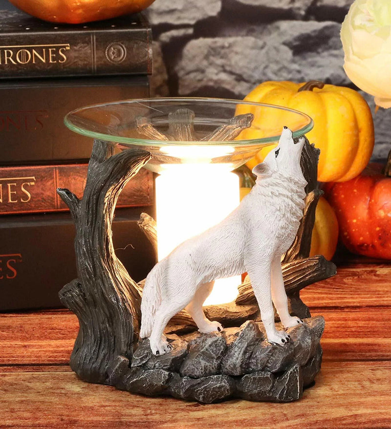 White Wolf Howling Electric Oil Burner Tart Warmer Statue Night Light-7