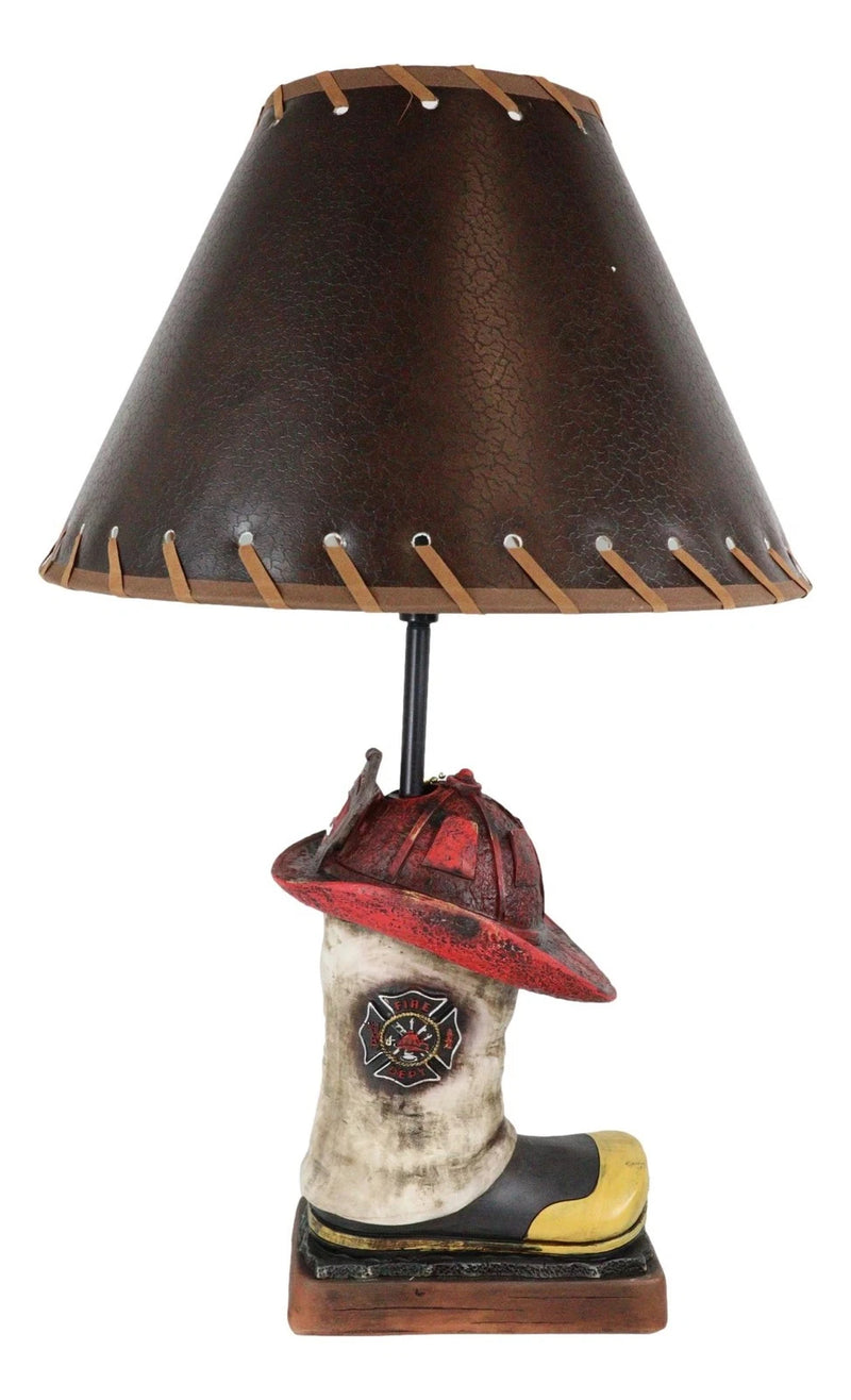 American Hero Fire Fighters Fireman Boot And Helmet Table Lamp With Laced Shade-9