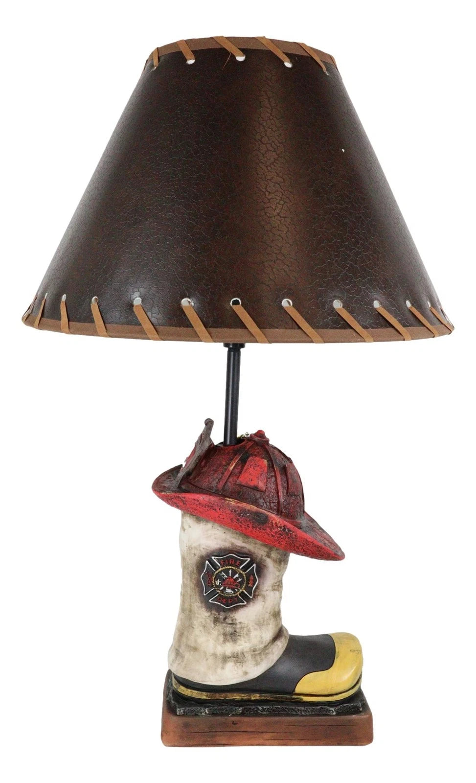 American Hero Fire Fighters Fireman Boot And Helmet Table Lamp With Laced Shade-9