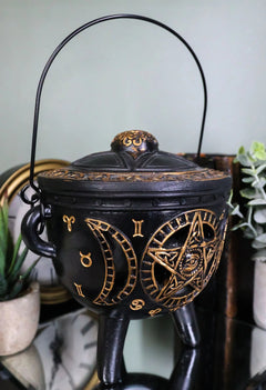 Celtic Wicca Black Magic Occult All Seeing Eye Pentagram LED Cauldron Figurine-5