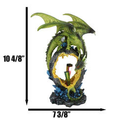 Green Dragon Guarding Faux Geode Crystal Arch Rock With Rainbow Icicle Figurine-10
