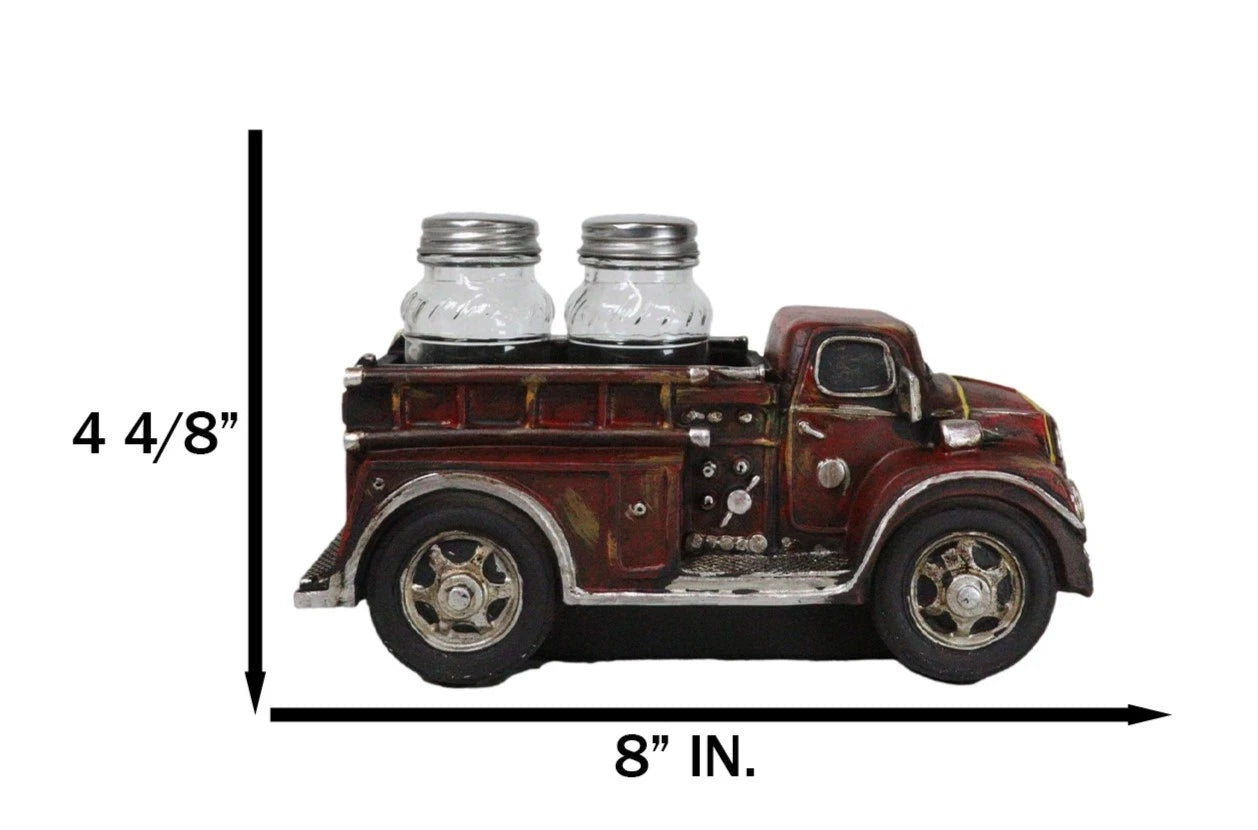 Figura de camión de bomberos rojo vintage para salero y pimentero de cristal-9