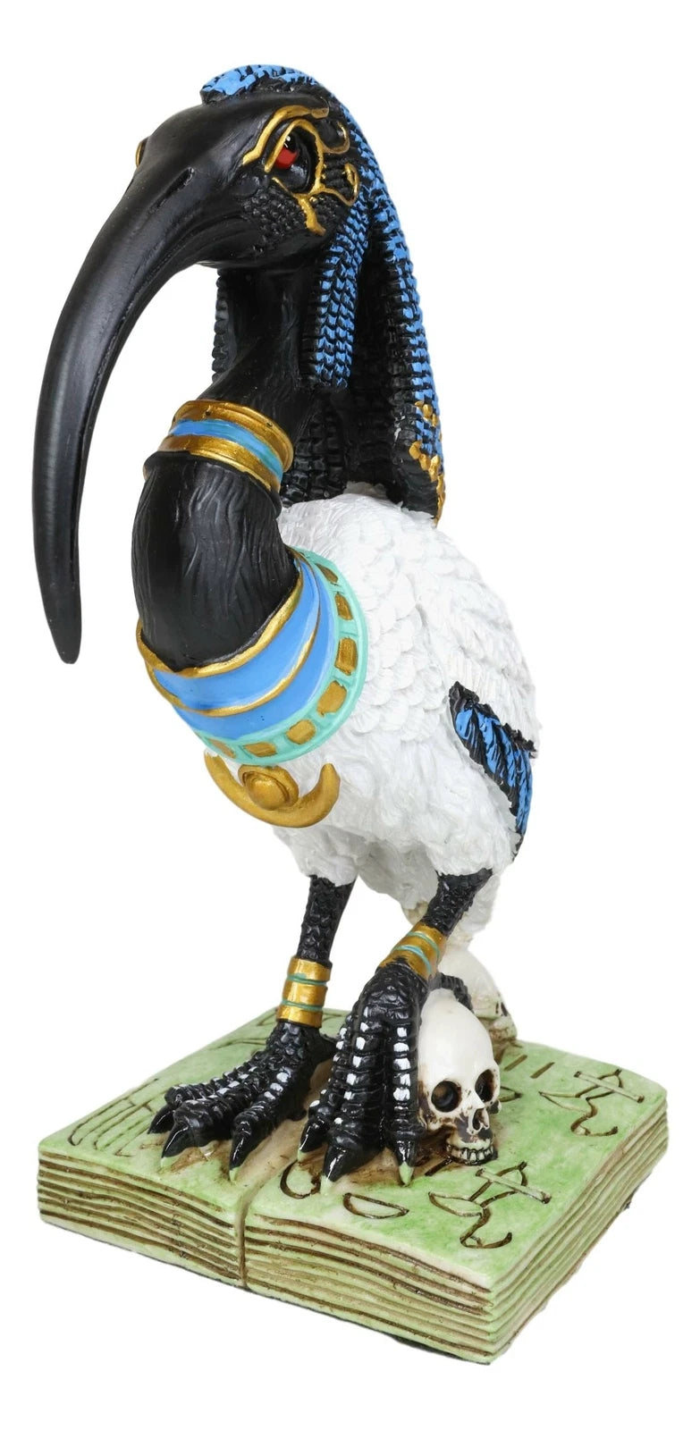 Egyptian God Ibis Headed Thoth White Flamingo Standing On Skull And Book Statue-5