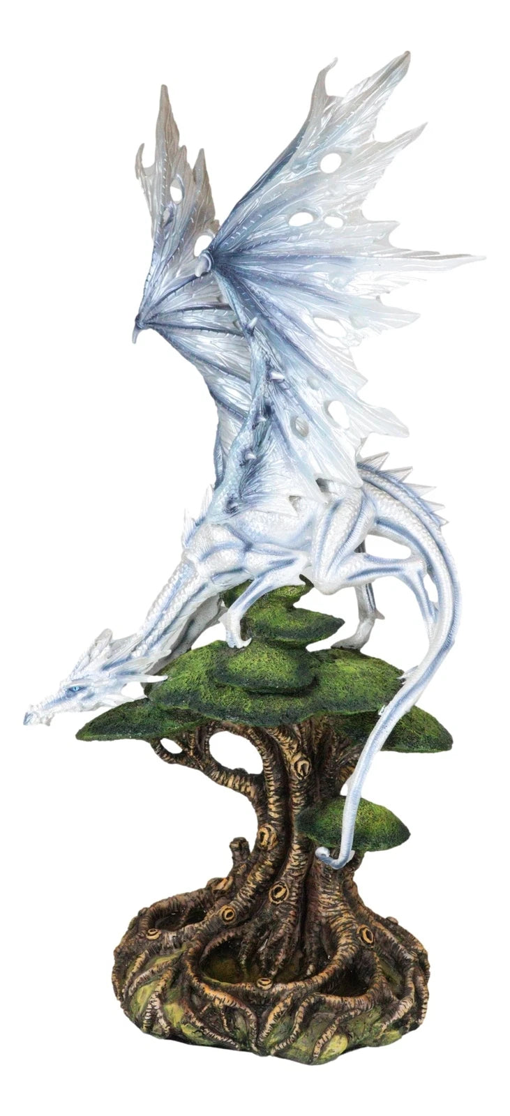 Large Arctic Frost Fury Dragon Perching On Rainforest Giant Tree Canopy Figurine-8