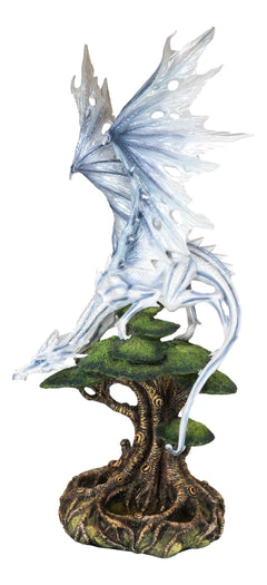 Large Arctic Frost Fury Dragon Perching On Rainforest Giant Tree Canopy Figurine-8