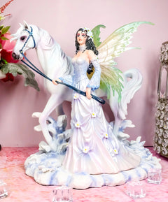 Aurora Borealis Winter Fairy With Sacred White Horse Statue 10"Long Nene Thomas-1