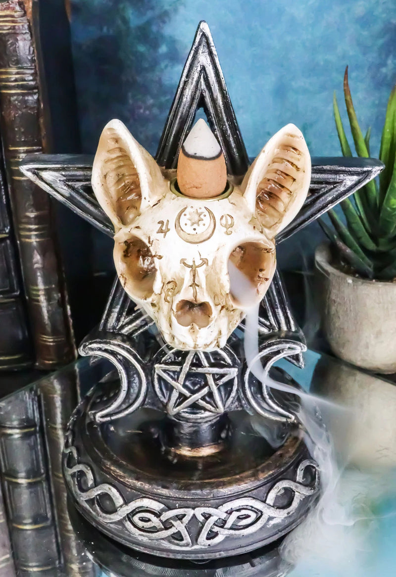 Occult Ouija Cat Skull With Triple Moon And Pentagram Backflow Incense Burner-1