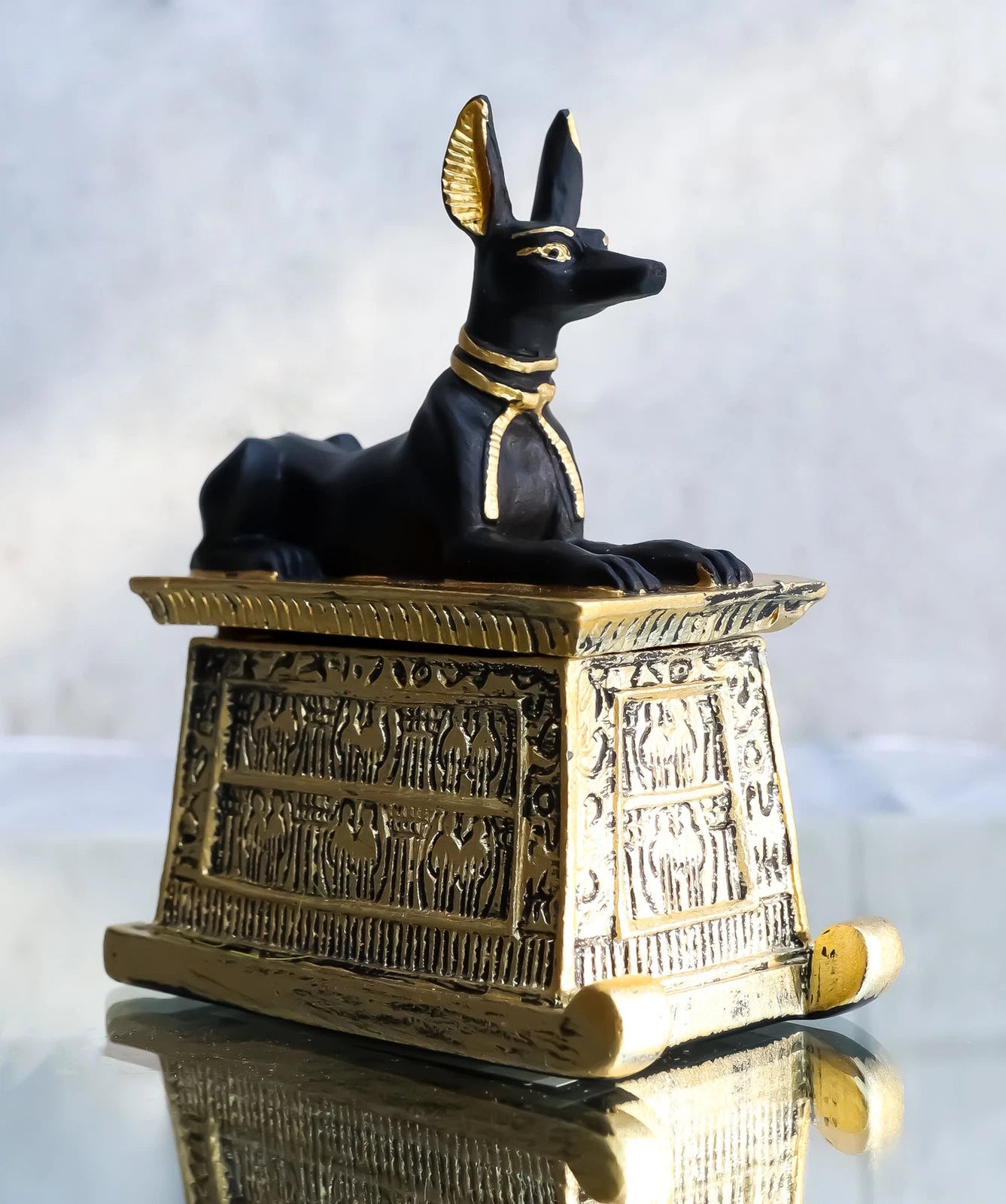 Egyptian God Hieroglyphic Anubis Dog Egyptian Miniature Cartouche Box-1