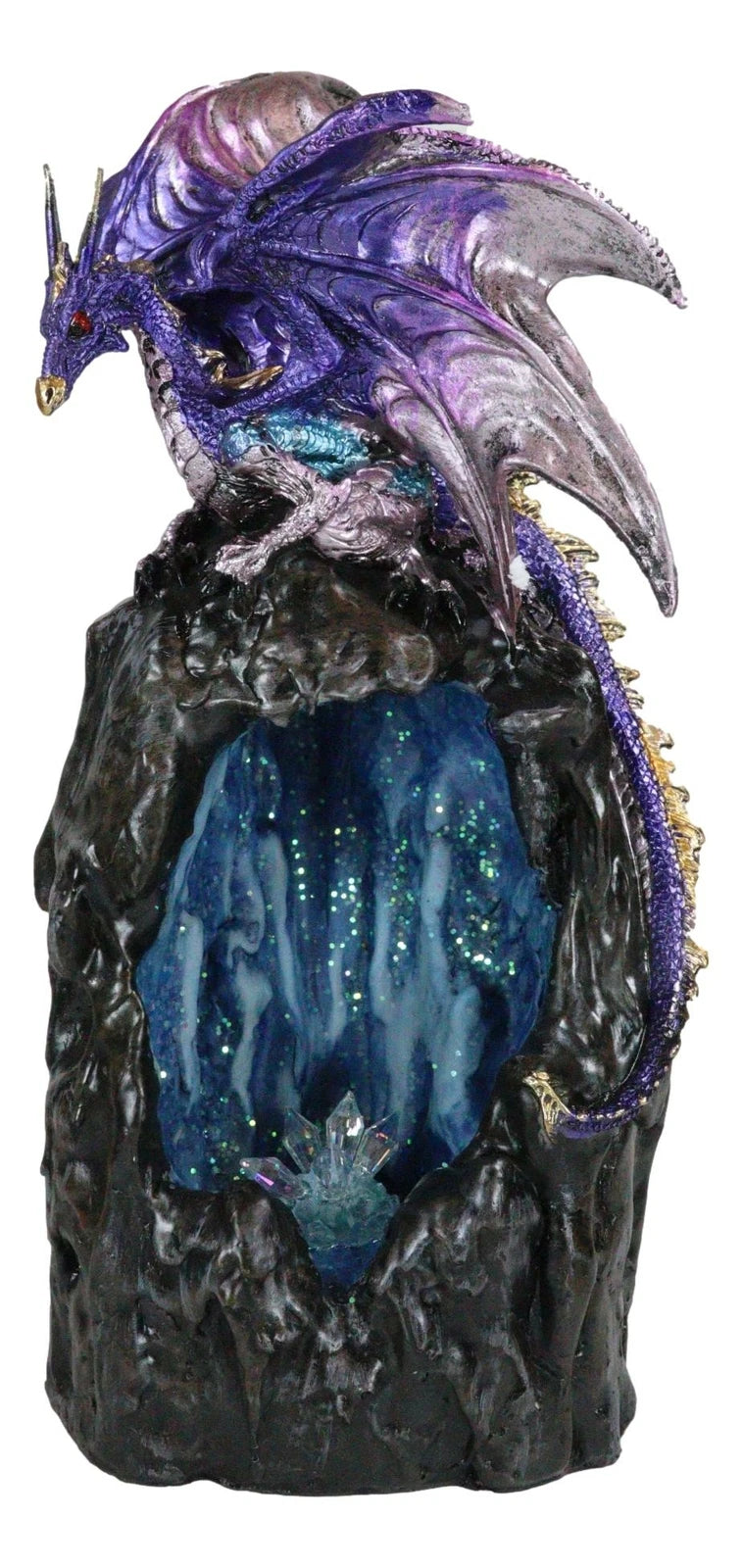 Purple Azure Quartz Dragon On Gemstone Mountain Backflow Incense Burner Figurine-9