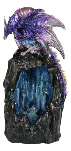 Purple Azure Quartz Dragon On Gemstone Mountain Backflow Incense Burner Figurine-9