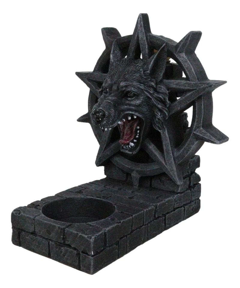 Gothic Alpha Wolf Pentagram Wheel Candle And Backflow Incense Cone Burner Holder-9