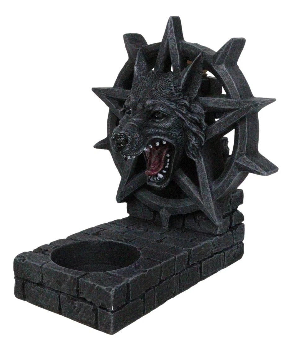 Gothic Alpha Wolf Pentagram Wheel Candle And Backflow Incense Cone Burner Holder-9