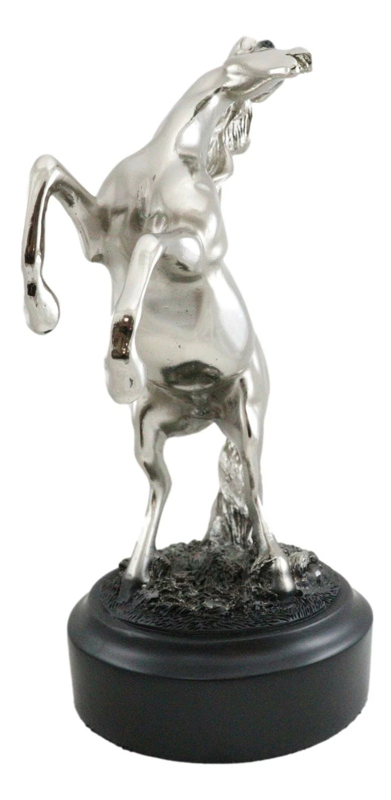 Western Black Beauty Prancing Horse Stallion Silver Resin Figurine With Base-5