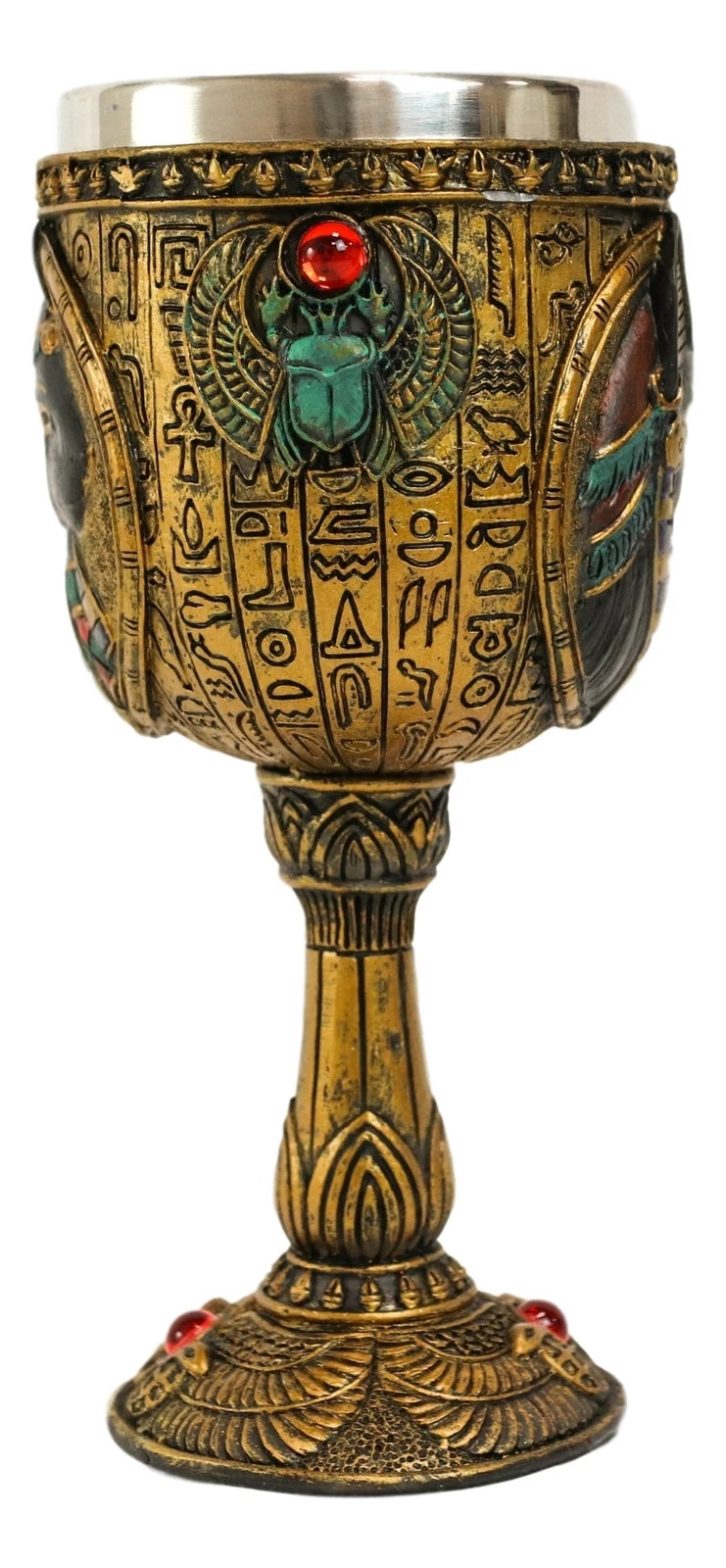Egyptian Goddess Of Home And Women Bastet Cat With Scarab Wine Goblet Chalice-6