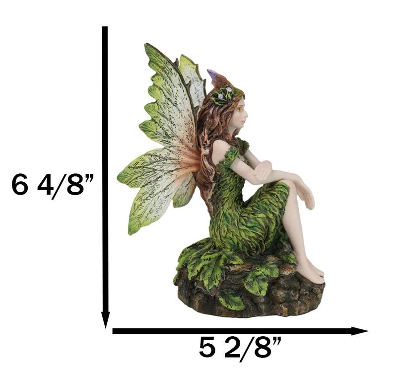 Sitting Pretty Tribal Elf Pixie Earth Fairy in Green Foliage Dress Figurine-8