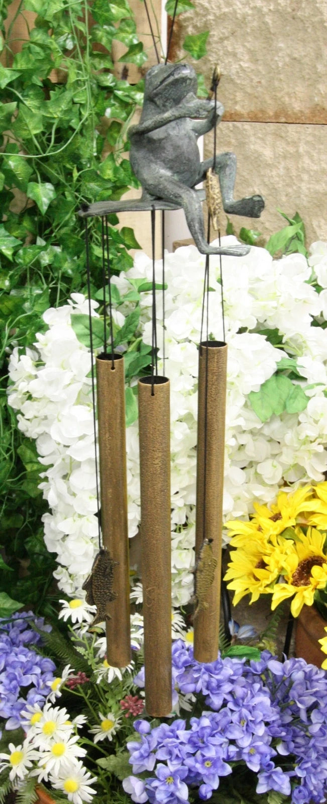Aluminum Whimsical Summer Pastime Green Frog Fishing In The Pond Tube Wind Chime