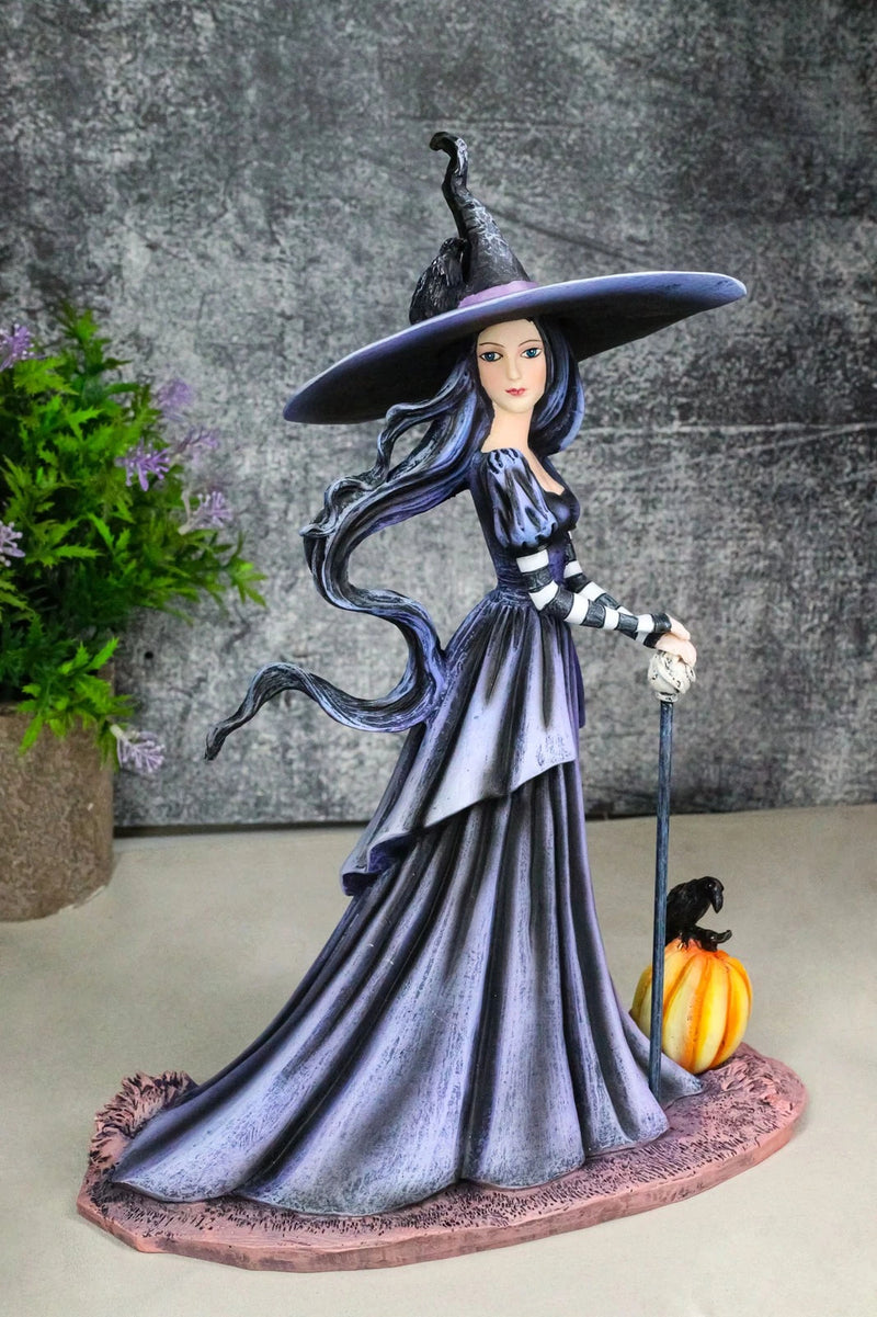 Amy Brown Halloween Pumpkin Gothic Ravenspell Crow Witch With Cane Figurine-1