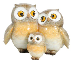 Forest Whimsical Mother Father Owls And Baby Owlet Family Trio Figurine-2