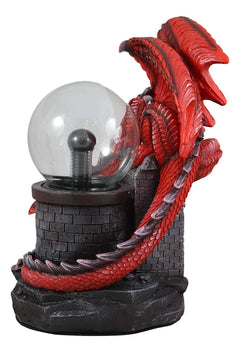 Estatua grande de la lámpara de bola de plasma del Dragón de Fuego Rojo que custodia el castillo de Dungeons Dragons-8