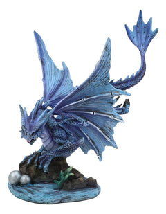 Large 10.25"H Aqua Elemental Pearl Water Dragon Swimming In Deep Sea Statue-2
