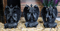 Goat of Mendes See Hear Speak No Evil Devil Baphomet Gargoyle Set of 3 Figurines-2