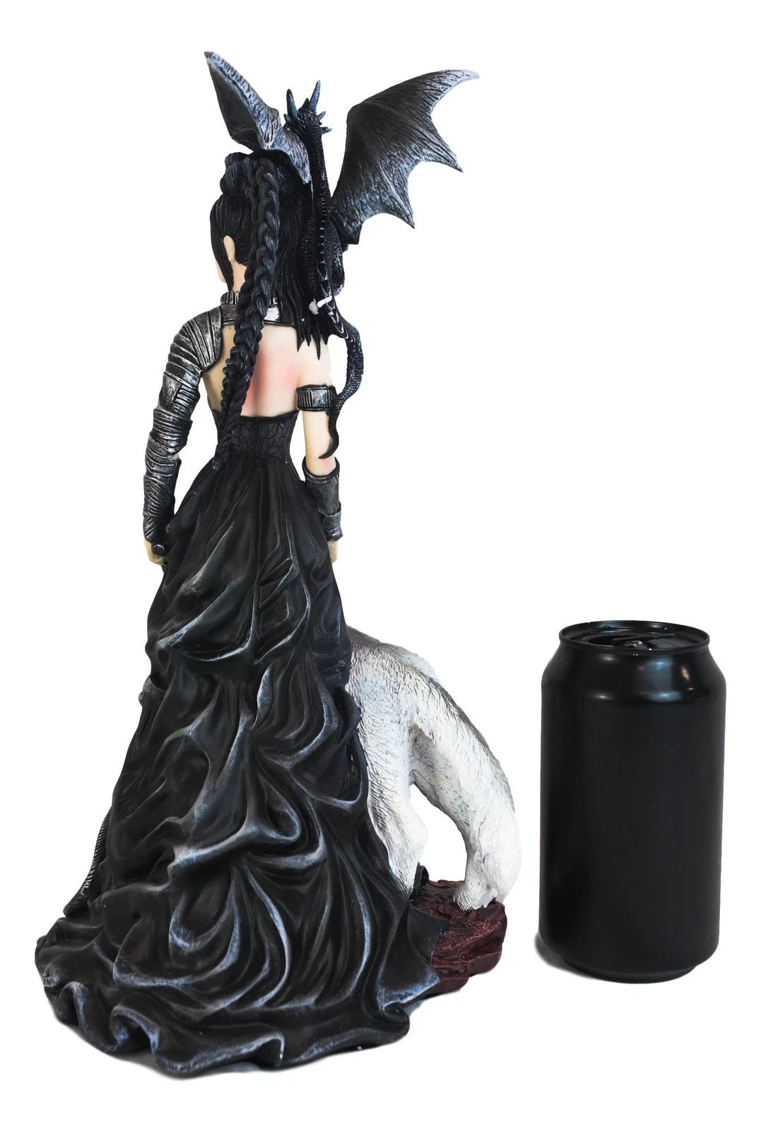 Gothic Maestra Maleficent Witch Fairy With Alpha Wolf and Black Dragon Statue-6
