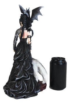 Gothic Maestra Maleficent Witch Fairy With Alpha Wolf and Black Dragon Statue-6