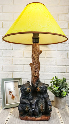 Loving Siblings Two Baby Black Bear Cubs Table Lamp Sculpture With Shade-1