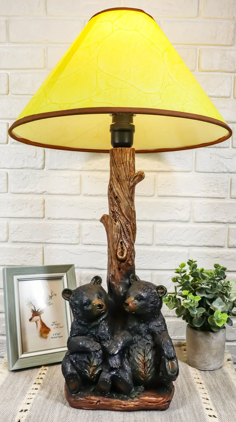 Loving Siblings Two Baby Black Bear Cubs Table Lamp Sculpture With Shade-1