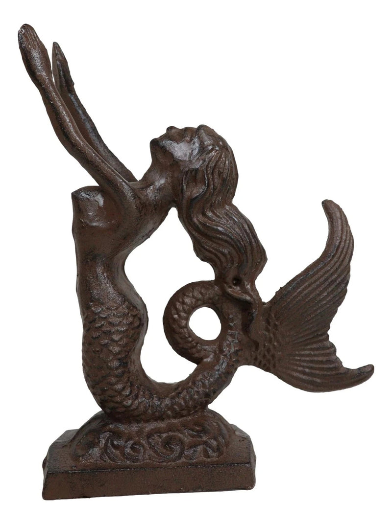 Cast Iron Rustic Nautical Siren Mermaid With Curling Tail Door Stopper Doorstop-9