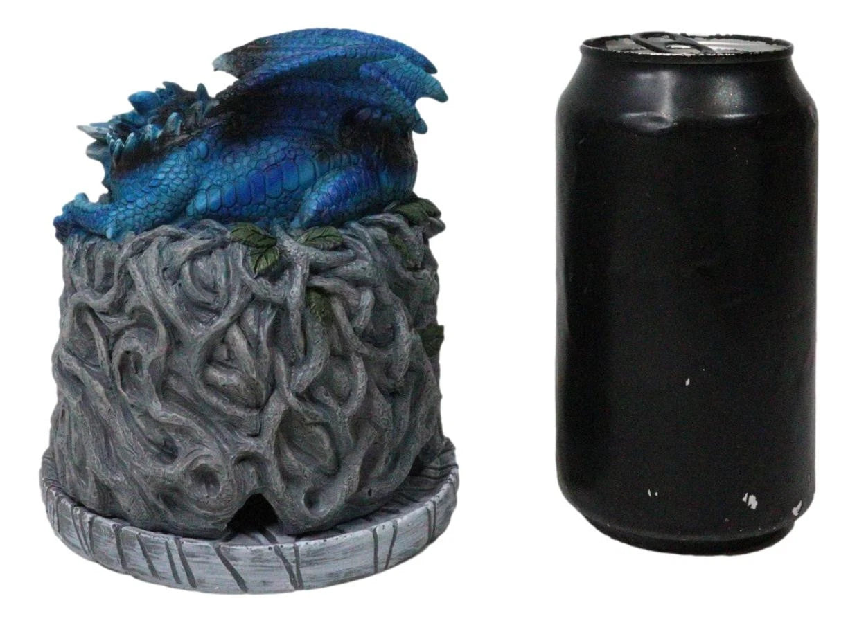 Blue Wyrmling Dragon Sleeping On Tree Of Life Stump Cone Incense Burner Figurine-8