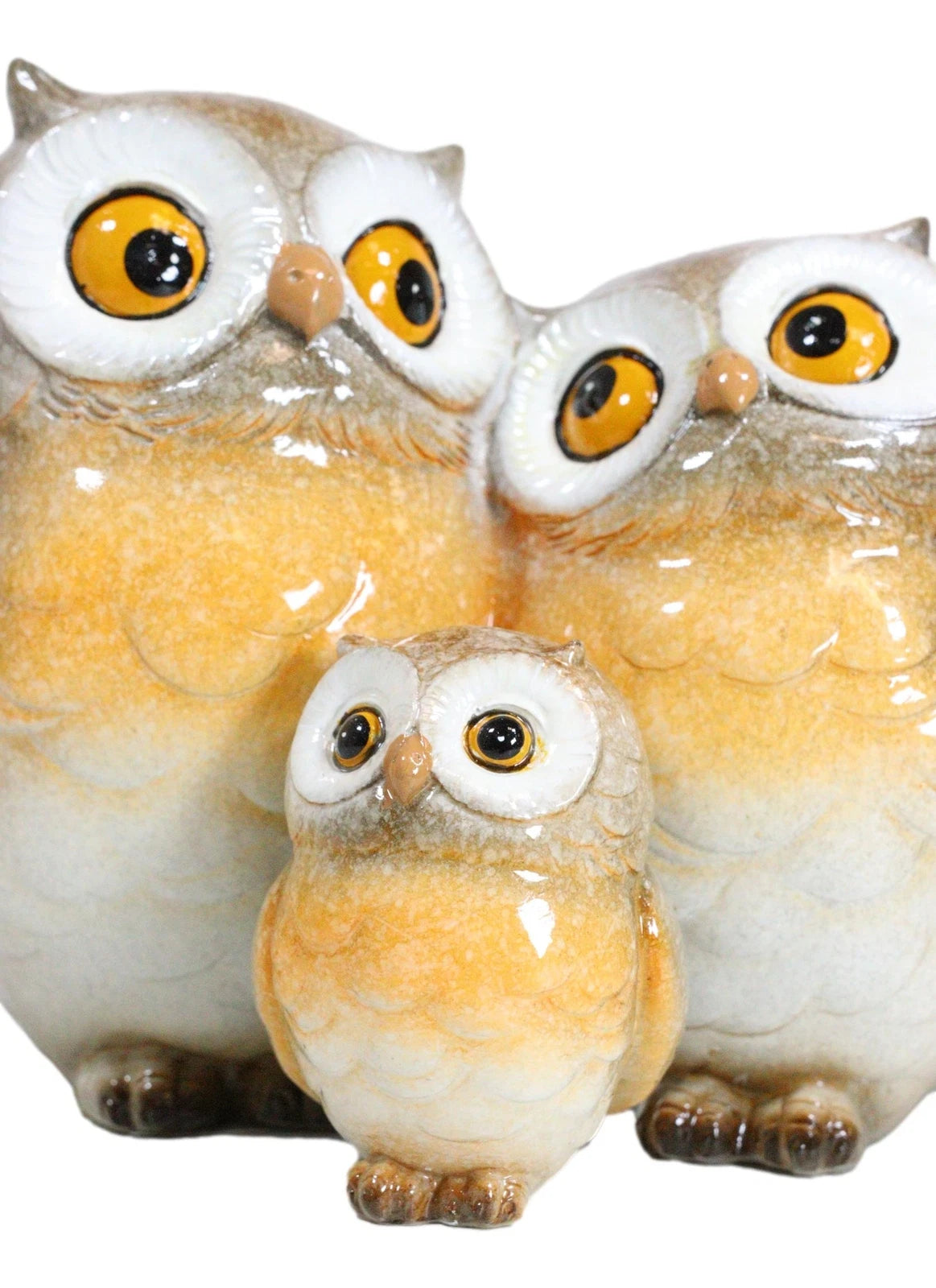 Forest Whimsical Mother Father Owls And Baby Owlet Family Trio Figurine-9