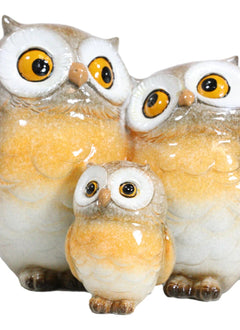 Forest Whimsical Mother Father Owls And Baby Owlet Family Trio Figurine-9