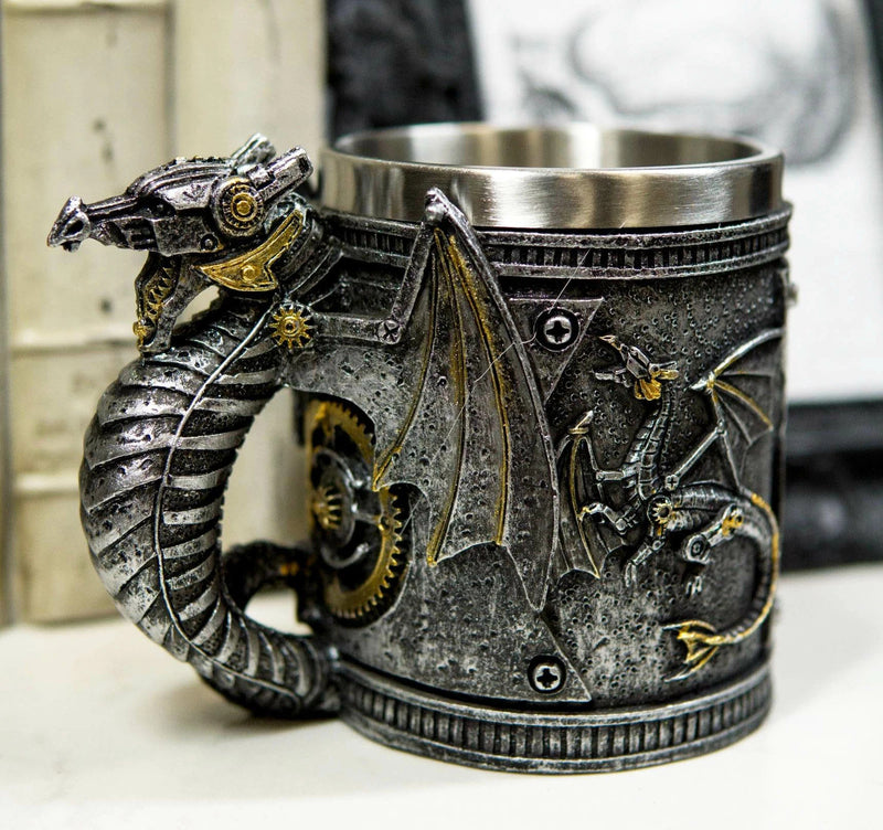 Silver Surfer Steampunk Cyborg Robotic Dragon Jarra de cerveza Jarra Taza de café-7