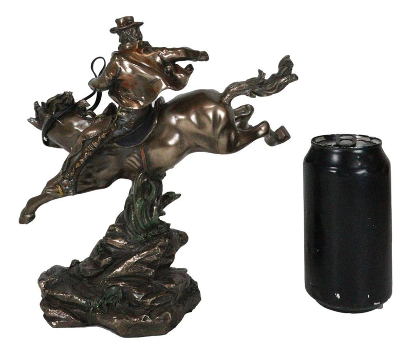Rustic Western Rodeo Cowboy Riding On Galloping Wild Mustang Horse Figurine-7