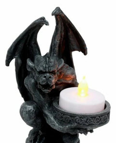 Gothic Wyvern Gargoyle Tea Light Candle Holder Guardian Kneeling Servant Statue-6