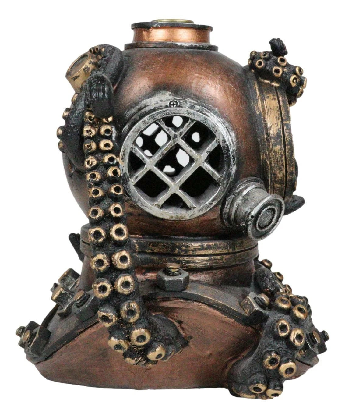 Marine Octopus Kraken Steampunk Divers Helmet With Skull Incense Cone Burner-8