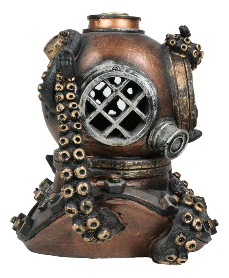 Marine Octopus Kraken Steampunk Divers Helmet With Skull Incense Cone Burner-8
