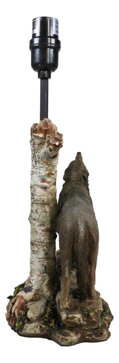 Rustic Wildlife Grey Wolf Howling By Birchwood Tree Table Lamp With Laced Shade-9