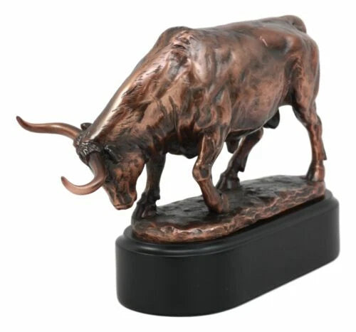 Wall Street Charging Bull Bronze Electroplated Resin Statue With Pedestal Base-7