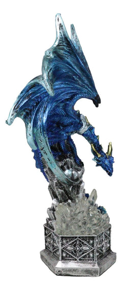 Armored Blue Guardian Water Elemental Dragon On LED Crystals Pedestal Figurine-10