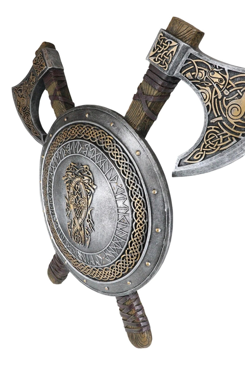 Viking Warrior Coat of Arms Ragnar Serpent Shield With Crossed Axes Plaque-9